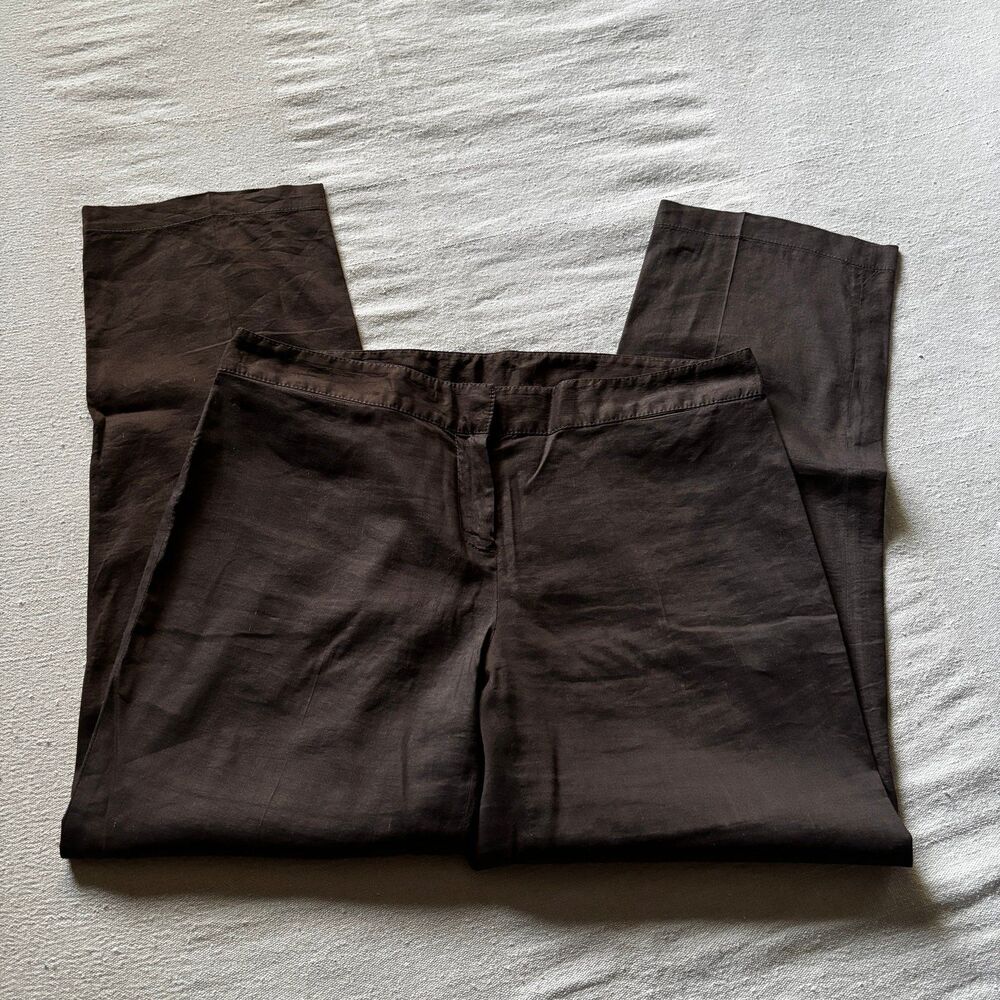 Eileen Fisher Petite Espresso Brown Linen Blend Straight Leg Pants
